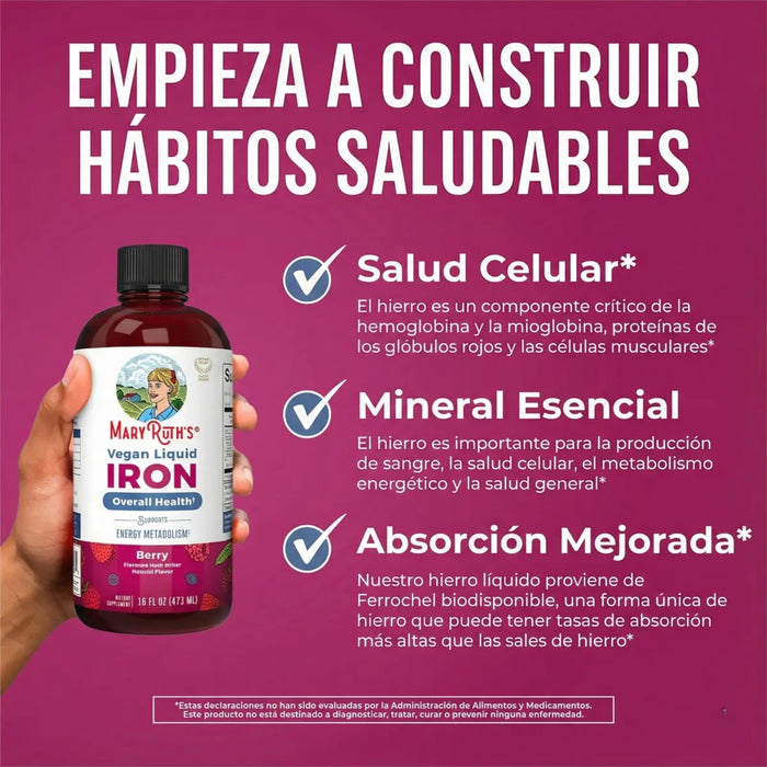 Hierro Liquido Sabor Frutos Rojos 450 ml (15.22 fl oz), Mary Ruth's