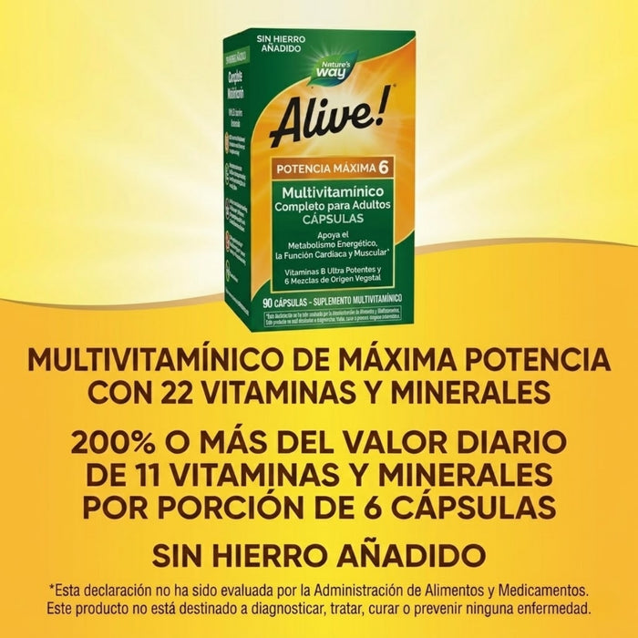 Multivitamínico Alive!® Max6 Alta Potencia (90 caps), Nature's Way