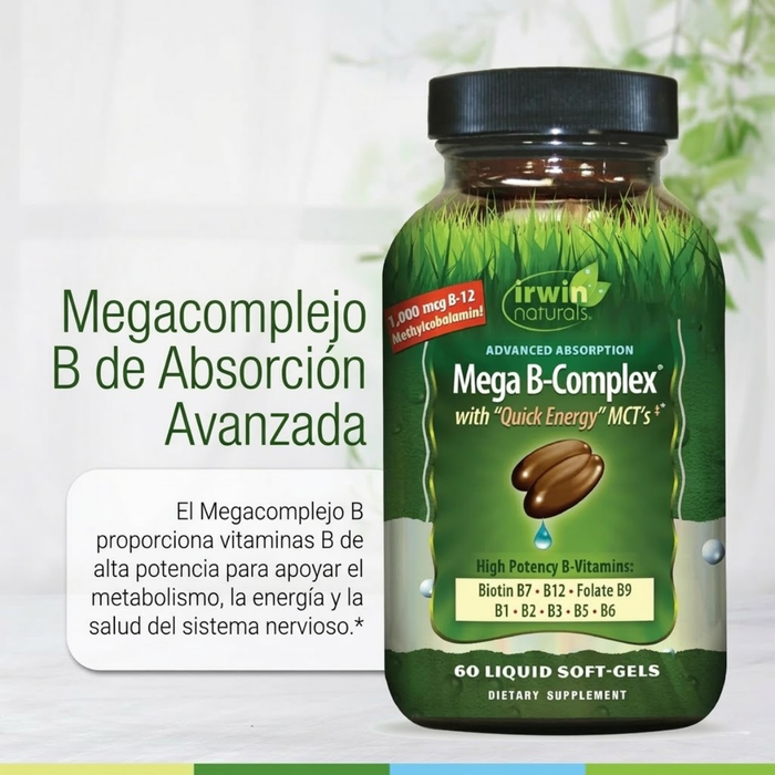Mega Complejo B de Absorción Avanzada + energía (60 softgels), Irwin Naturals