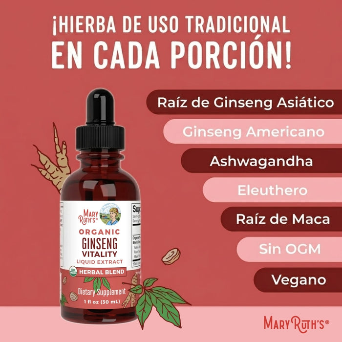 Vitalidad de Ginseng Organico, Liquido 30 ml (1 fl oz), Mary Ruth's