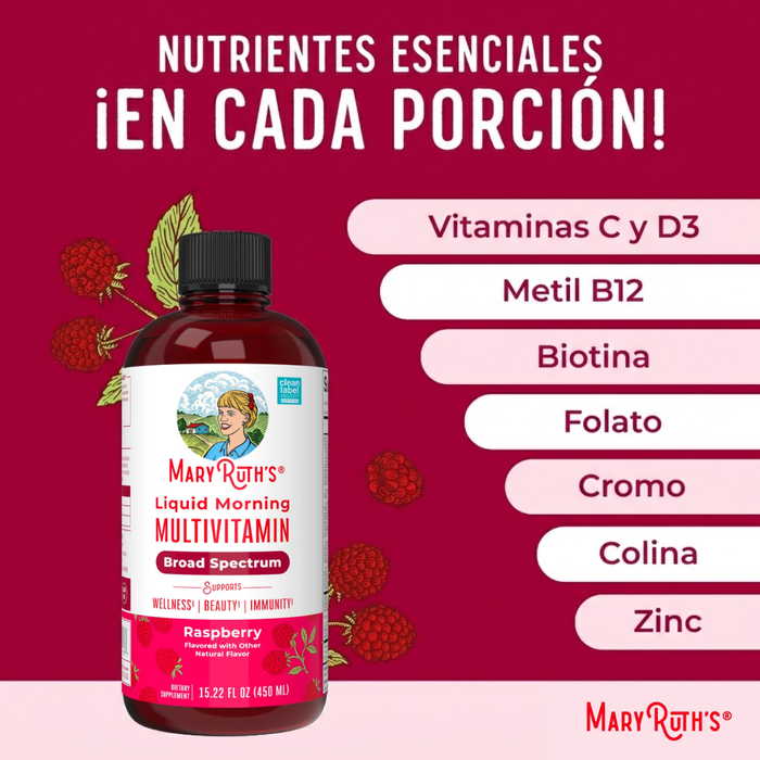 Multivitaminico Matutino Sabor Frambuesa, Liquido 450 ml (15.22 fl oz), Mary Ruth's