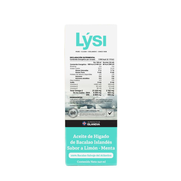 Aceite de Hígado de Bacalao sabor Limón Menta (240 ml), Lysi