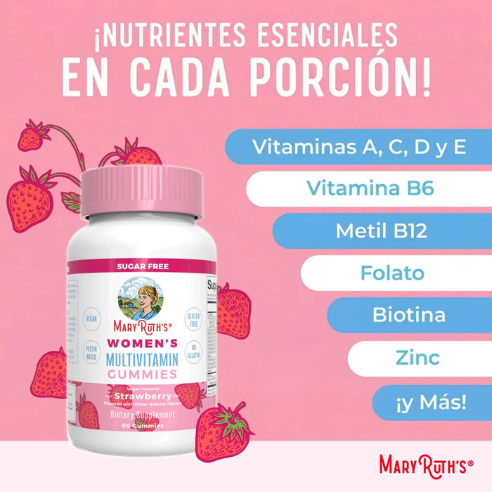 Multivitaminico Para Mujeres Sabor Fresa (60 gomitas), Mary Ruth´s
