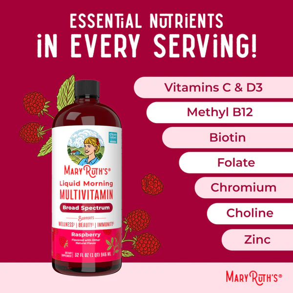 Multivitaminico Matutino Sabor Frambuesa, Liquido (30 fl oz 887 ml), Mary Ruth's