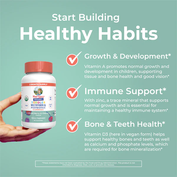 Multivitaminico y Postbiotico para Niños, Moras y Cereza (60 gomitas), Mary Ruth´s