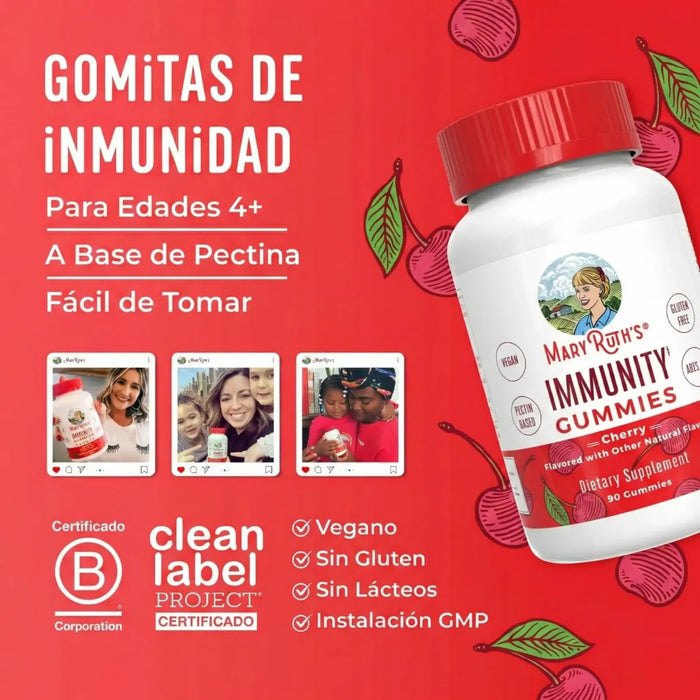 Inmunidad Sabor Cereza (90 gomitas), Mary Ruth´s