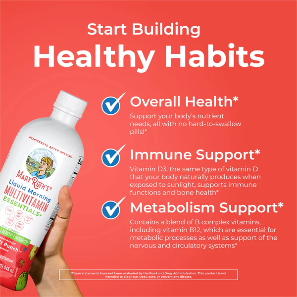 Multivitaminico Matutino sabor Ponche de Frutas sin Azucar (32fl oz/ 946ml), Mary Ruth´s