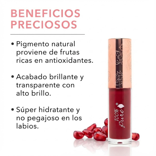 Lip Gloss con Pigmento Frutal® Pomegranate Wine (0.141 fl oz 4.17 ml), 100% Pure