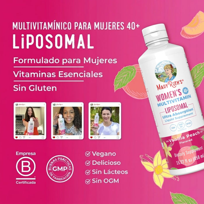 Multivitamínico Liposomal para la Salud Energética de la Mujer 40+ Sabor Vainilla Melocotón, Líquido 450 ml | Mary Ruth's