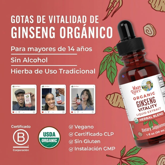 Vitalidad de Ginseng Organico, Liquido 30 ml (1 fl oz), Mary Ruth's
