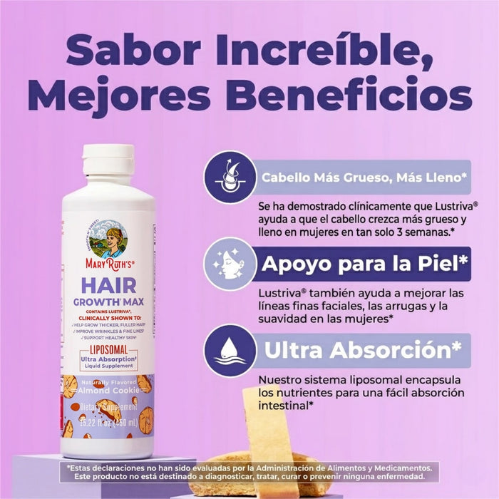 Crecimiento del Cabello MAX Liposomal Sabor Galletas de Almendra 450 ml (15.22 fl oz), Mary Ruth's