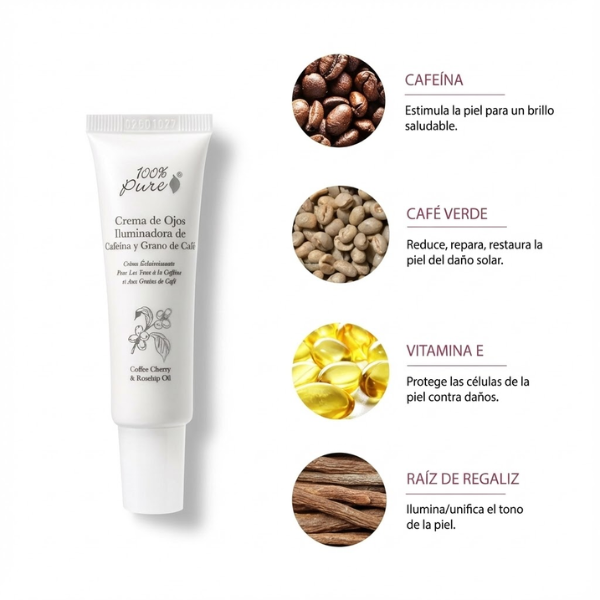 Crema Iluminadora para Contorno de Ojos de Café (1 fl oz 30 ml), 100% Pure