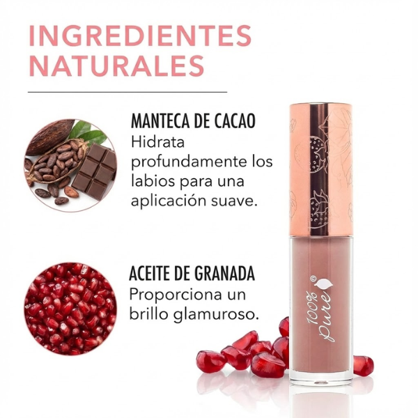Lip Gloss con Pigmento Frutal® Pink Caramel (0.141 fl oz 4.17 ml), 100% Pure