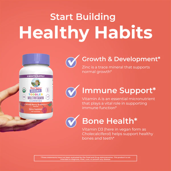Multivitaminico Organico para niños sabor Bayas Mixtas y Cereza (60 gomitas), Mary Ruth´s