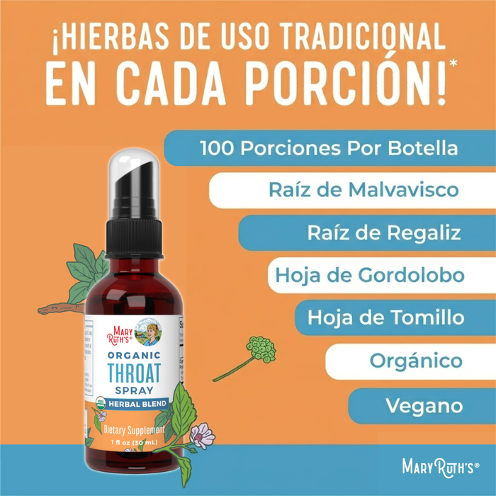 Spray para Garganta Orgánico Sin Sabor (1 fl oz 30 ml), MaryRuth's