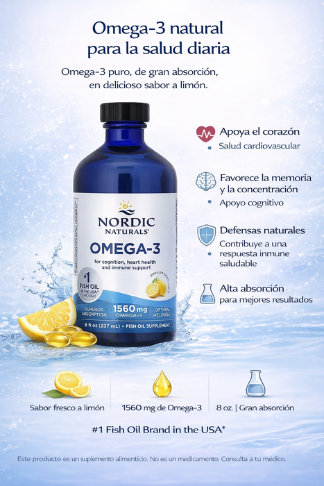 Omega-3 1560 mg Sabor Limón (8 fl oz 237 ml), Nordic Naturals
