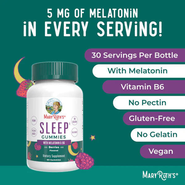 Melatonina 5mg Sabor Frutos Rojos (60 gomitas), Mary Ruth´s