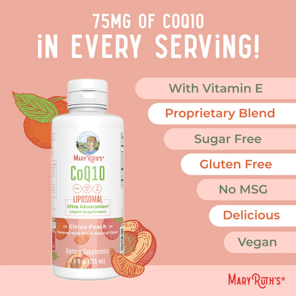 CoQ10 Liposomal Sabor Melocotón Cítrico (7.5 fl oz/225ml), Mary Ruth´s