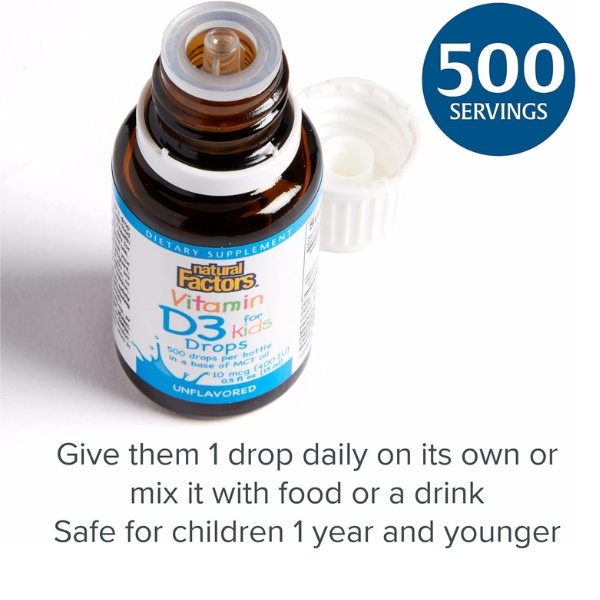 Vitamina D3 para Niños 10 mcg, 10 mcg (15 ml 0.5 oz), Natural Factors