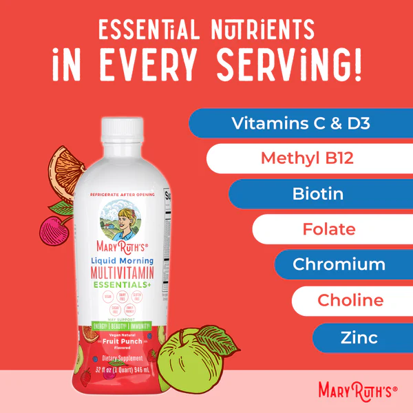 Multivitaminico Matutino sabor Ponche de Frutas sin Azucar (32fl oz/ 946ml), Mary Ruth´s