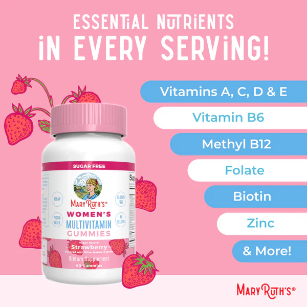 Multivitaminico Para Mujeres Sabor Fresa (60 gomitas), Mary Ruth´s