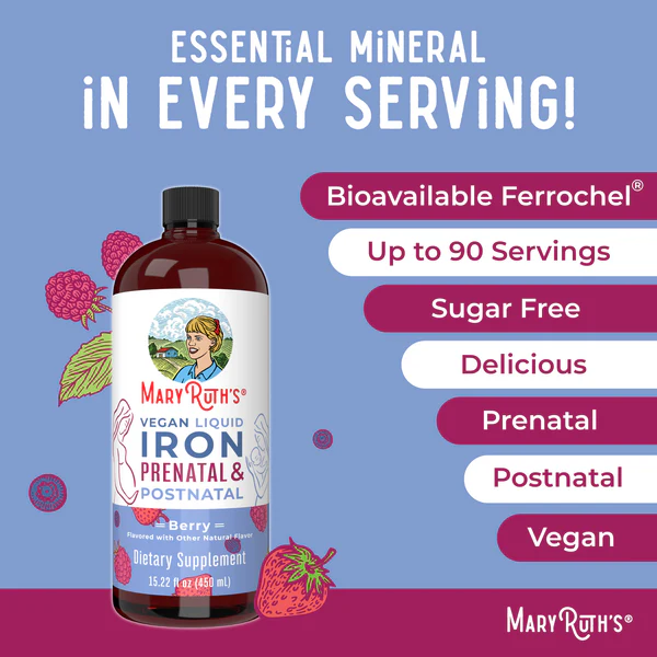 Hierro Prenatal y Posnatal Sabor Frutos Rojos, Liquido (15.22 fl oz/450 ml), Mary Ruth´s