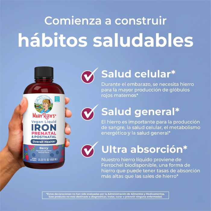 Hierro Prenatal y Posnatal Sabor Frutos Rojos, Liquido 450 ml (15.22 fl oz), Mary Ruth's