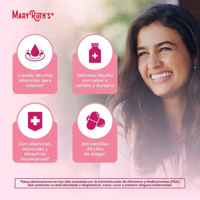Multivitaminico Liposomal Organico para Mujeres Sabor Vainilla Durazno 450 ml (15.22 fl oz), Mary Ruth's