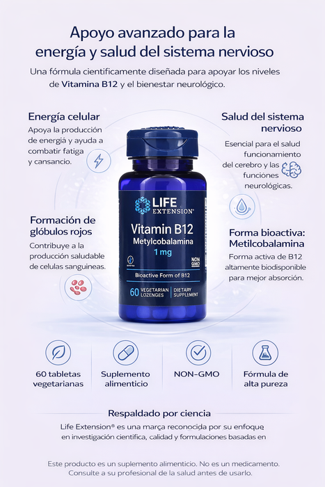 Vitamina B12 Metilcobalamina 1mg (60 veg tabs), Life Extension