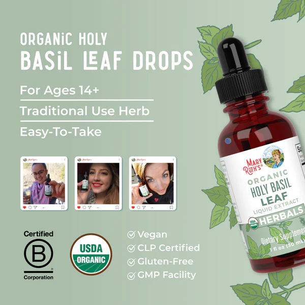 Hoja de Albahaca Sagrada Orgánica, Liquido (1 fl oz/30ml), Mary Ruth´s