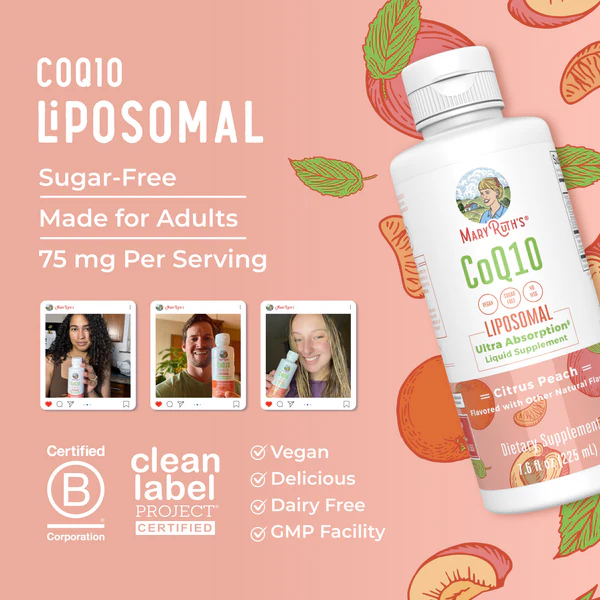 CoQ10 Liposomal Sabor Melocotón Cítrico (7.5 fl oz/225ml), Mary Ruth´s