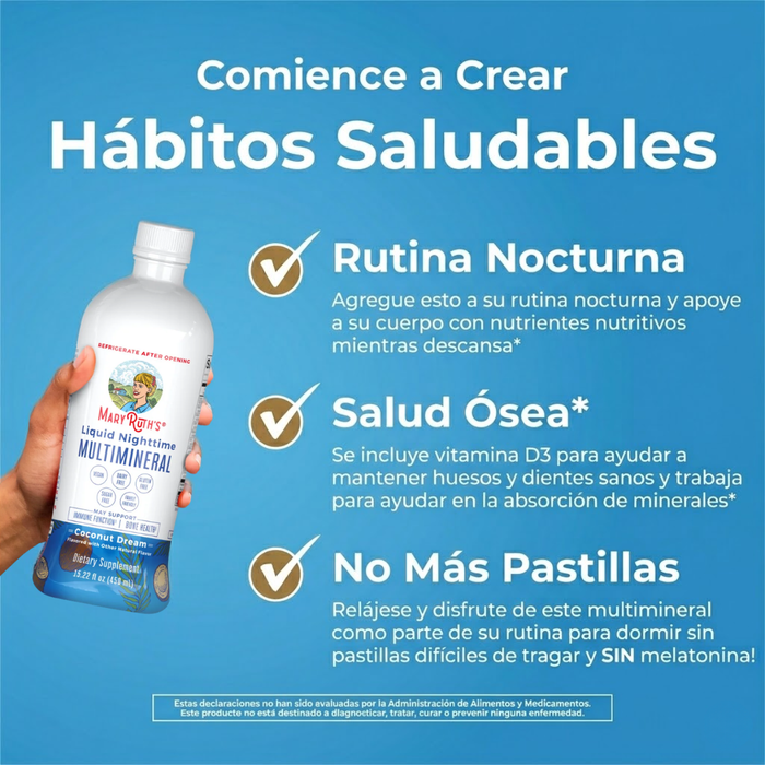 Multimineral Nocturno Sabor Coco, Liquido 450 ml (15.22 fl oz), Mary Ruth's