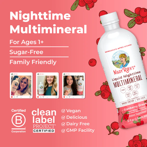 Multimineral Nocturno Sabor Arandano, Liquido (32oz/946ml), Mary Ruth´s