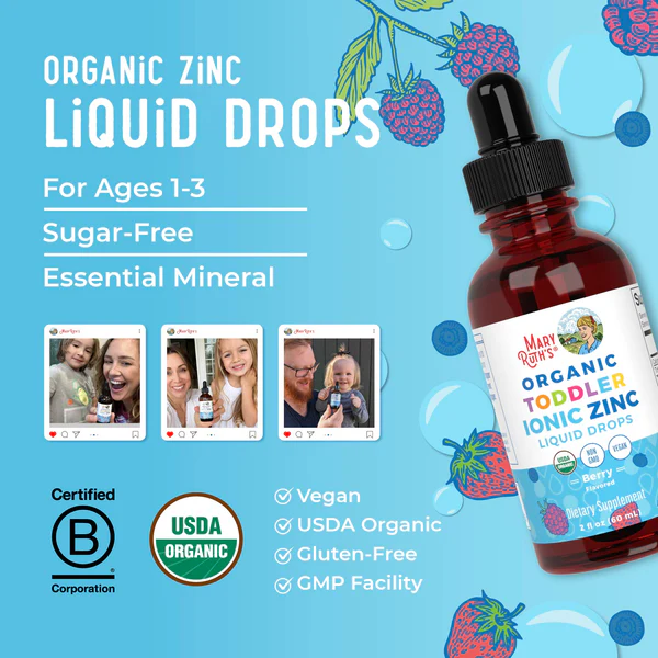 Organic Ionic Zinc Toddler Liquid Drops 2oz (60ml) Mary Ruth