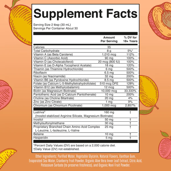 Multivitaminico Matutino + Crecimiento del Cabello Sabor Durazno-Mango, Liquido (30 oz), Mary Ruth´s