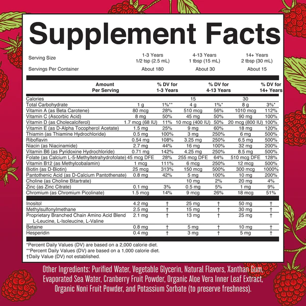 Multivitaminico Matutino Sabor Frambuesa, Liquido (15.22 fl oz/450ml), Mary Ruth's