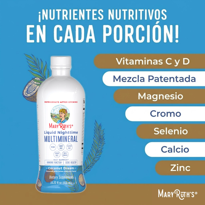 Multimineral Nocturno Sabor Coco, Liquido 450 ml (15.22 fl oz), Mary Ruth's