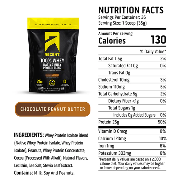 Proteina Sabor Chocolate y Crema de Cacahuate (2 lb), Ascent
