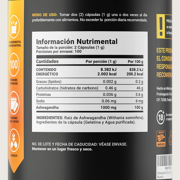 Raiz de Ashwagandha 1000 mg (200 caps), Blife