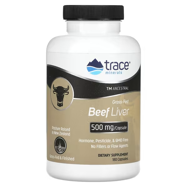 OFERTA 50% Higado de Res 500 mg, Alimentado con Pasto (180 caps), Trace Minerals