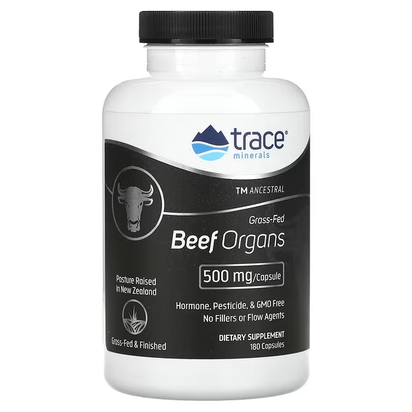 OFERTA 50% Organos de Res Alimentado con Pasto (180 caps), Trace Minerals