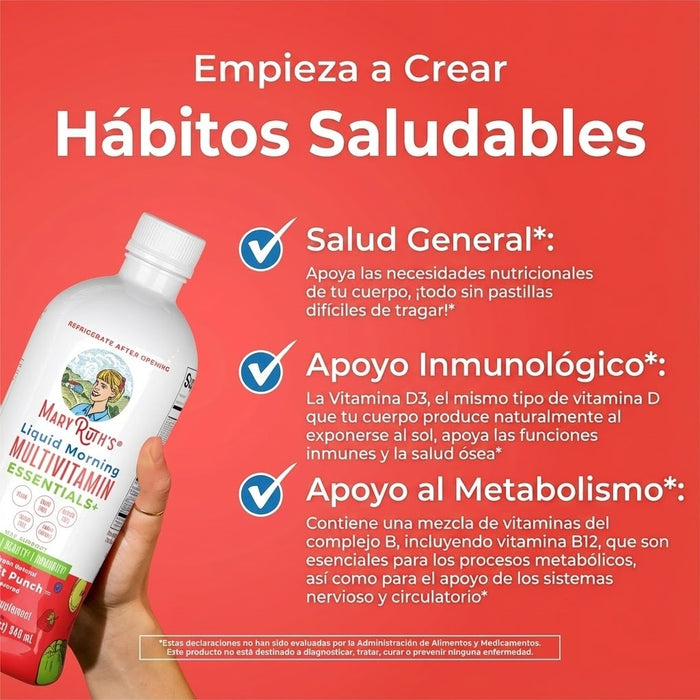 Multivitaminico Matutino Sabor Ponche de Frutas sin Azucar, Liquido 946 ml (32 fl oz), Mary Ruth's