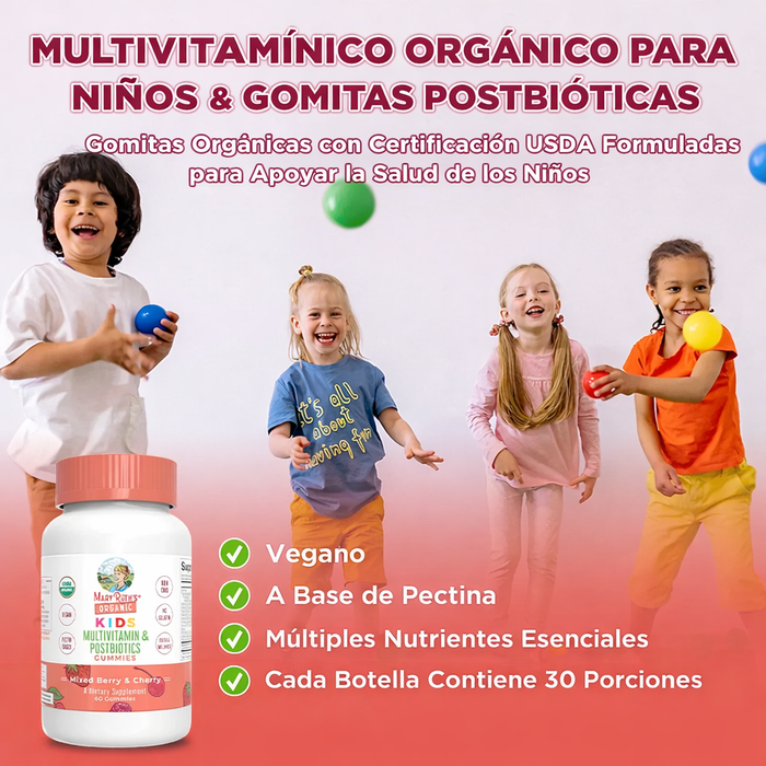 Kids Organic Multivitamin + Postbiotic Gummies/kids multi + posbiotic organic gummies/60 Mary Ruths Gummies