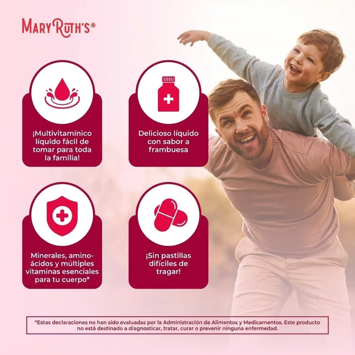Multivitaminico Matutino Sabor Frambuesa, Liquido 887 ml (30 fl oz), Mary Ruth's