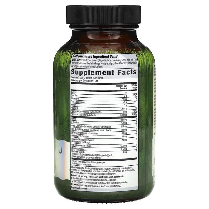 OFERTA 30% Brain Awake Max3 + Potenciador de Oxido Nitrico (60 softgels), Irwin Naturals