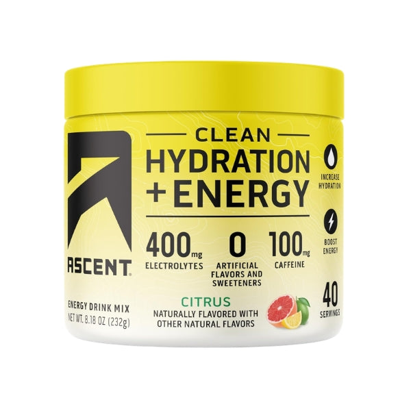 Electrolitos Clean de Hidratacion + Energía Sabor Cítrico (8.32 oz 236 g), Ascent
