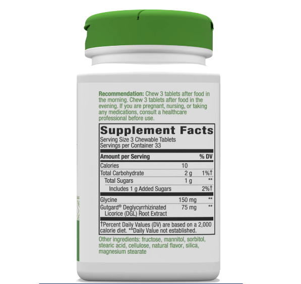 DGL Regaliz Deglicirricinado, (100 tabs masticables) Digestivo, Nature's Way