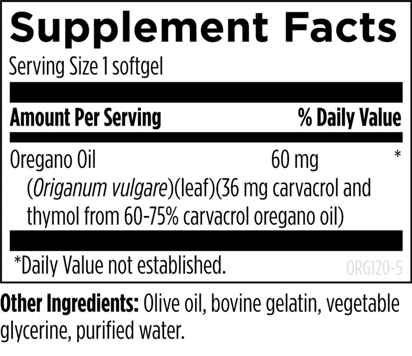 Aceite de Oregano 60 mg (120 sofgtels), Designs for Health