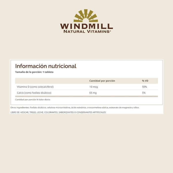 Vitamina D3 10 mcg (400 UI) (250 tabs), Windmill