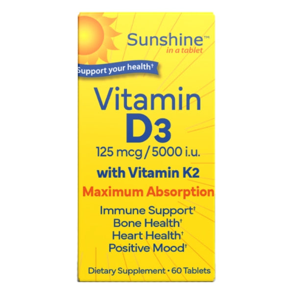 Vitamina D3 125 mcg 5000 IU con Vitamina K2 Máxima Absorción Sunshine™ (60 tabs), Windmill